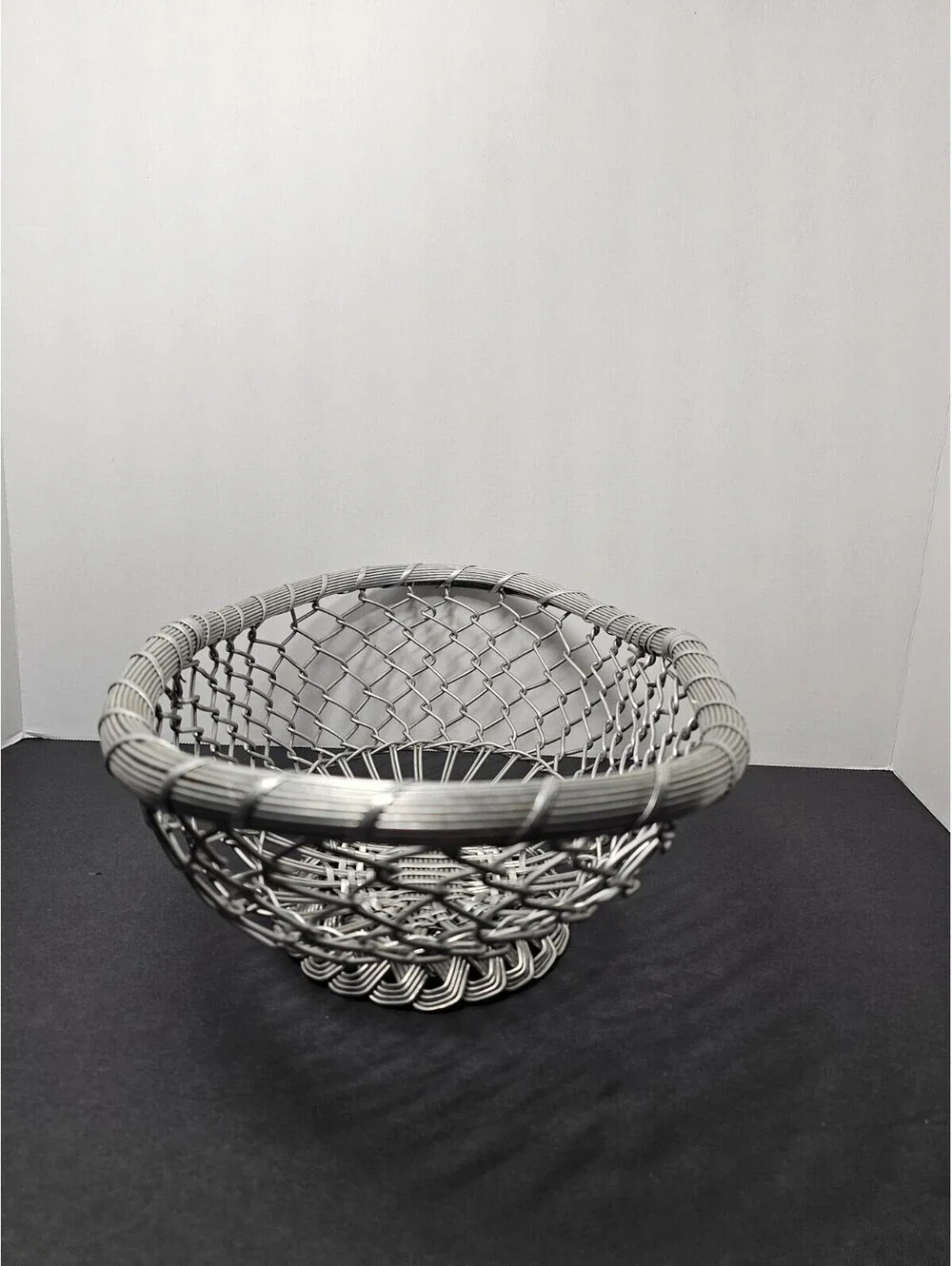 IHI Woven Wire Mesh Decorative Basket Bowl Silver Made in India